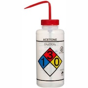 BEL-ART Bel-Art LDPE Wash Bottles 118320001, 1000ml, Acetone Label, Red Cap, Wide Mouth, 2/PK 118320001